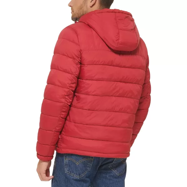 Levis Mens Quilted Puffer with Sherpa Lined HoodRed