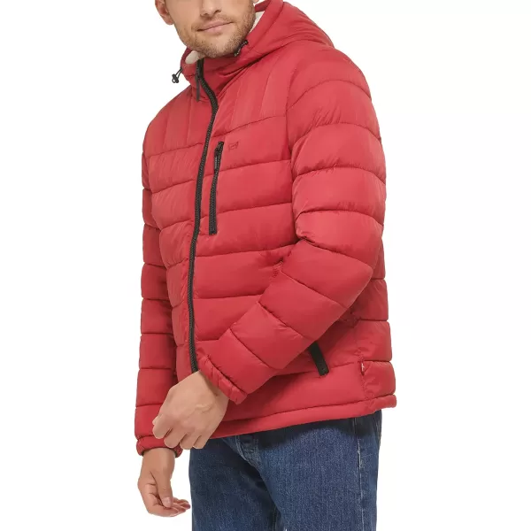 Levis Mens Quilted Puffer with Sherpa Lined HoodRed