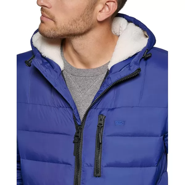 Levis Mens Quilted Puffer with Sherpa Lined HoodRoyal Blue