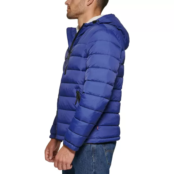 Levis Mens Quilted Puffer with Sherpa Lined HoodRoyal Blue