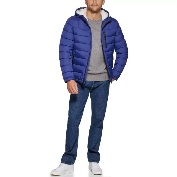 Levis Mens Quilted Puffer with Sherpa Lined HoodRoyal Blue