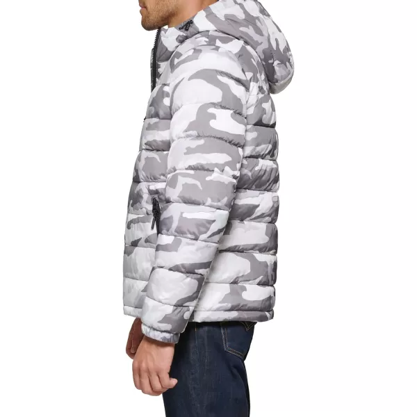 Levis Mens Quilted Puffer with Sherpa Lined HoodWhite Camouflage