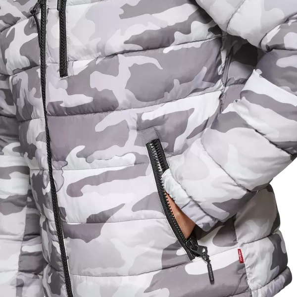 Levis Mens Quilted Puffer with Sherpa Lined HoodWhite Camouflage