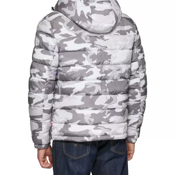 Levis Mens Quilted Puffer with Sherpa Lined HoodWhite Camouflage