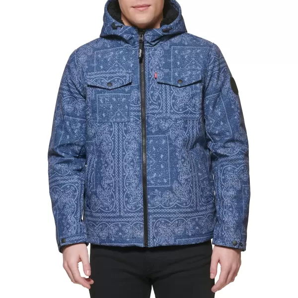 Levis Mens Soft Shell Hooded Storm Coat Regular  Big  Tall SizesFaded Blue Bandana Sherpa