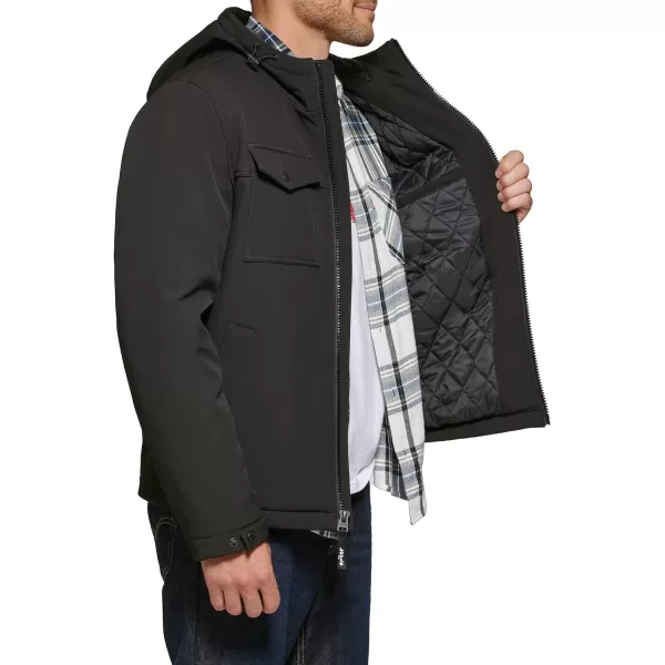 Levis Mens Soft Shell Hooded Storm Trucker JacketBlackQuilted Lining