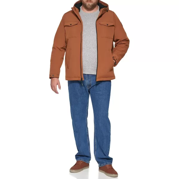 Levis Mens Soft Shell Hooded Storm Trucker JacketBrownSherpa Lined