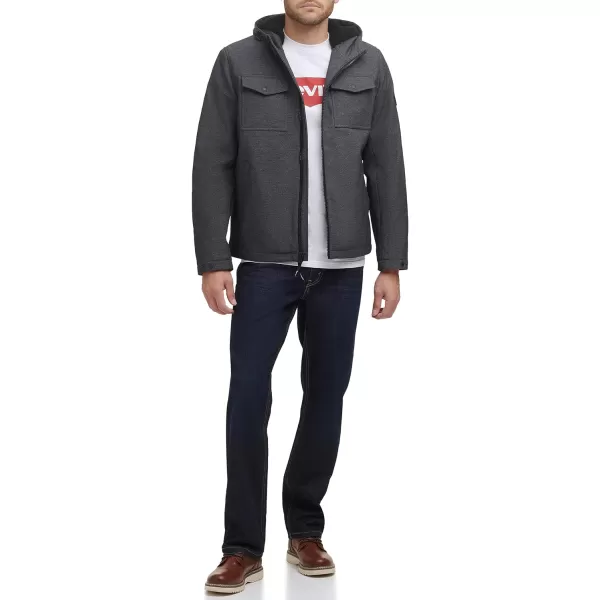 Levis Mens Soft Shell Hooded Storm Trucker JacketGraphiteSherpa Lined