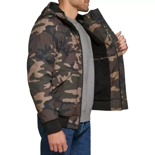 Levis Mens Soft Shell Sherpa Lined Hoody Bomber JacketCamouflage