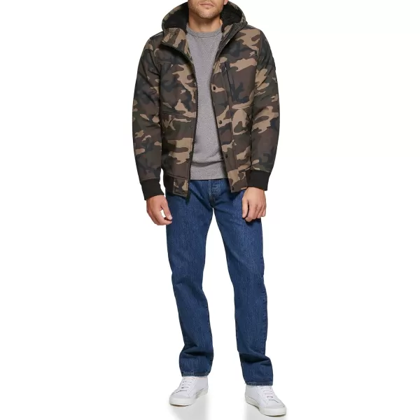 Levis Mens Soft Shell Sherpa Lined Hoody Bomber JacketCamouflage