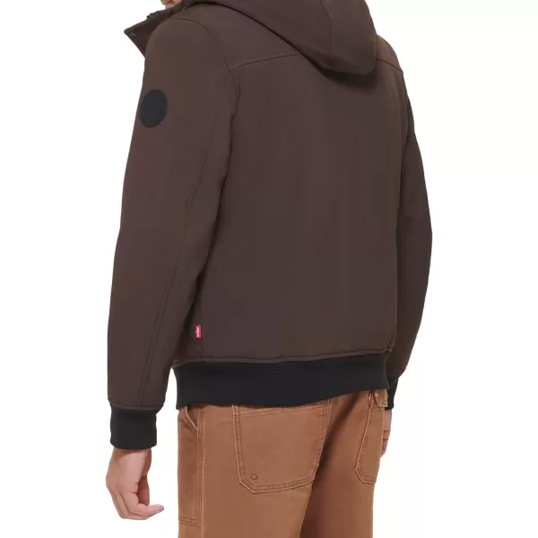 Levis Mens Soft Shell Sherpa Lined Hoody Bomber JacketDark Brown