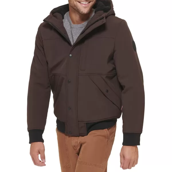 Levis Mens Soft Shell Sherpa Lined Hoody Bomber JacketDark Brown