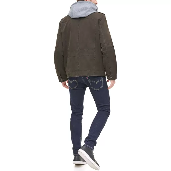 Levis Mens Washed Cotton Hooded Military Jacket Regular amp Big amp Tall SizesDark Brown Quilted