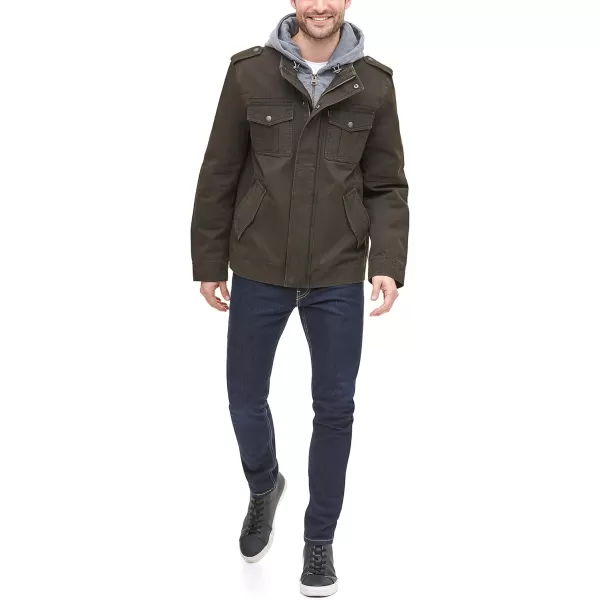 Levis Mens Washed Cotton Hooded Military Jacket Regular amp Big amp Tall SizesDark Brown Quilted