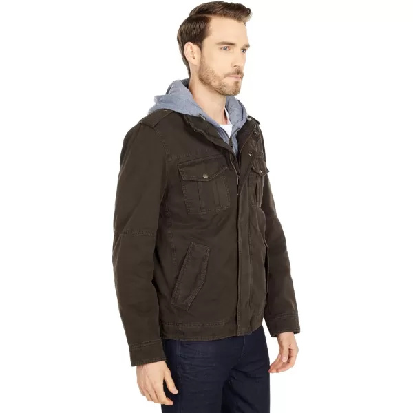 Levis Mens Washed Cotton Hooded Military Jacket Regular amp Big amp Tall SizesDark Brown Sherpa