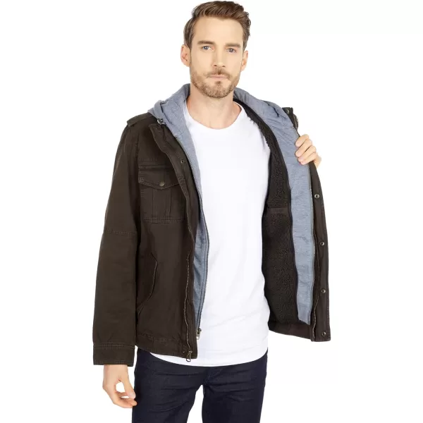 Levis Mens Washed Cotton Hooded Military Jacket Regular amp Big amp Tall SizesDark Brown Sherpa