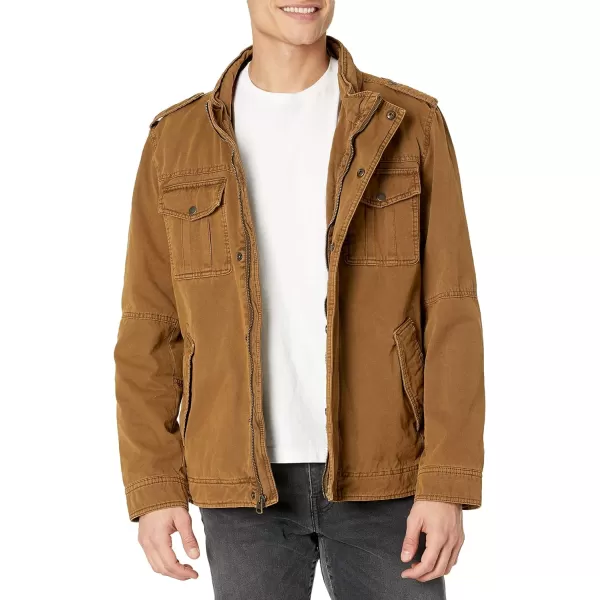 Levis Mens Washed Cotton Hooded Military JacketCamel