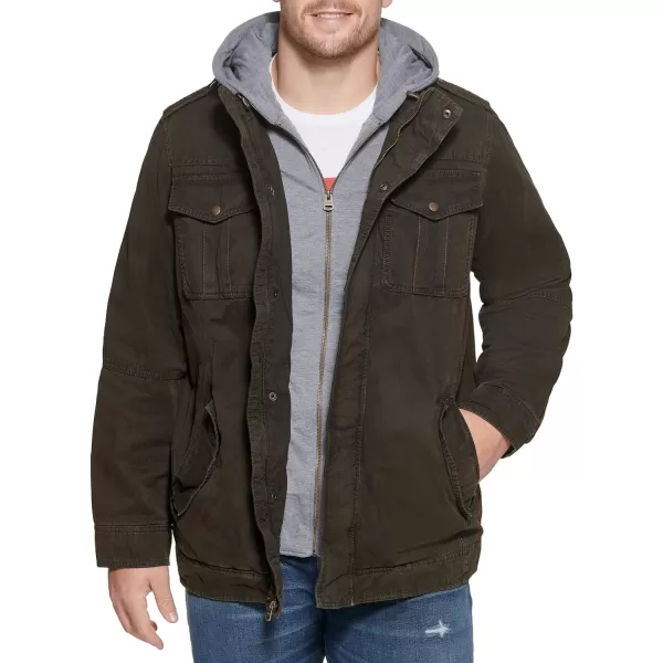 Levis Mens Washed Cotton Hooded Military JacketDark Brown