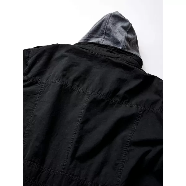 Levis Mens Washed Cotton Hooded Military JacketDeep Black