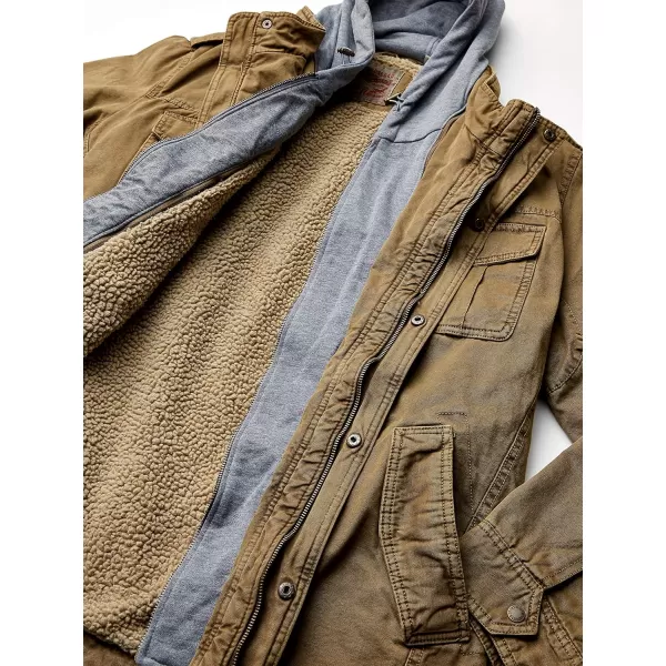 Levis Mens Washed Cotton Hooded Military JacketKhaki