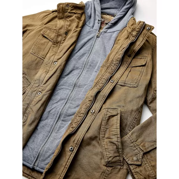 Levis Mens Washed Cotton Hooded Military JacketKhaki