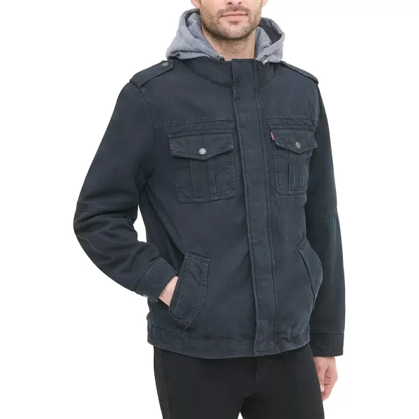 Levis Mens Washed Cotton Hooded Military JacketWashed Navy