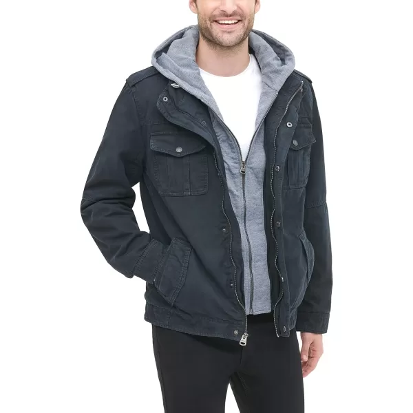 Levis Mens Washed Cotton Hooded Military JacketWashed Navy