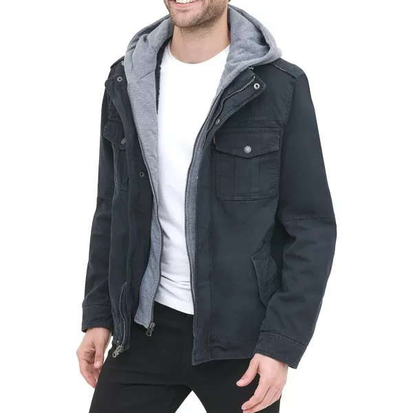 Levis Mens Washed Cotton Hooded Military JacketWashed Navy