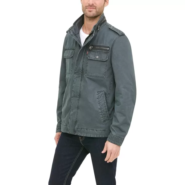 Levis Mens Washed Cotton Military Jacket Regular amp Big amp Tall SizesWashed Indigo Unfilled