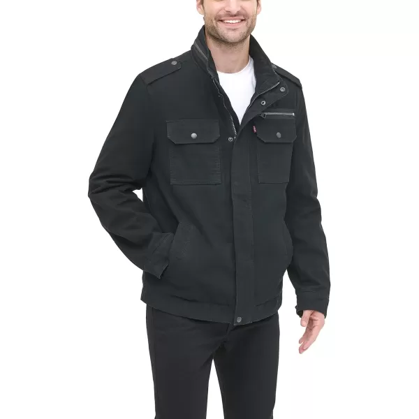 Levis Mens Washed Cotton Military JacketBlack Unfilled