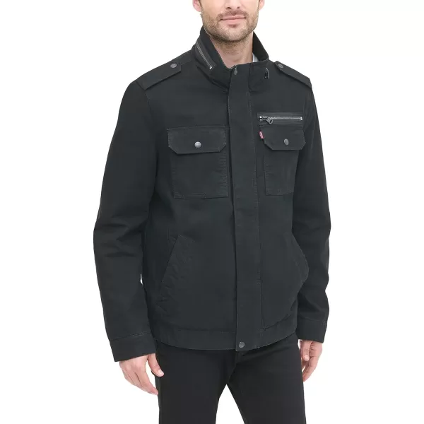 Levis Mens Washed Cotton Military JacketBlack Unfilled