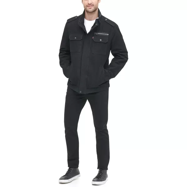 Levis Mens Washed Cotton Military JacketBlack Unfilled