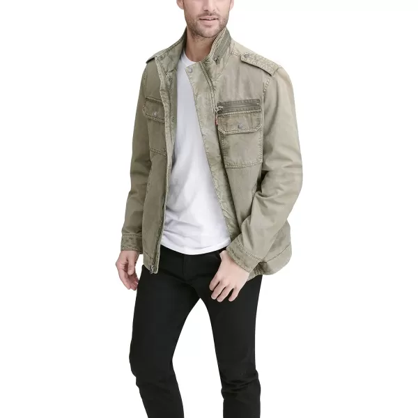 Levis Mens Washed Cotton Military JacketLight Olive Unfilled