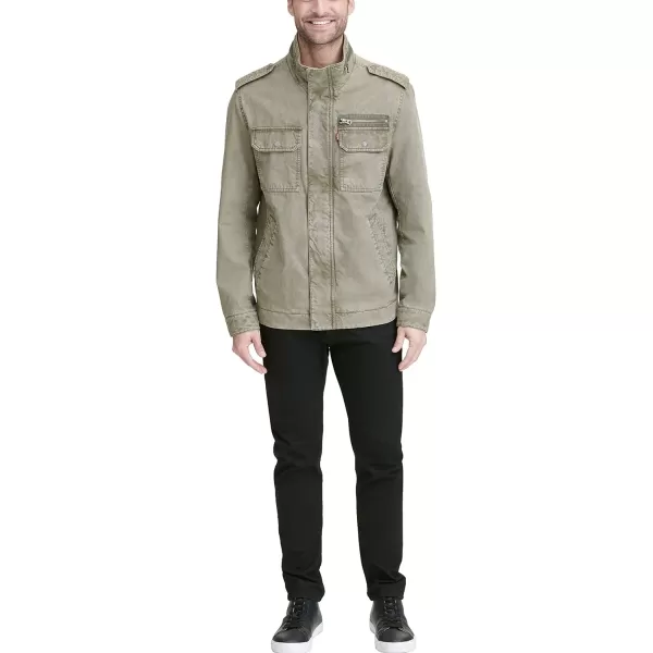 Levis Mens Washed Cotton Military JacketLight Olive Unfilled