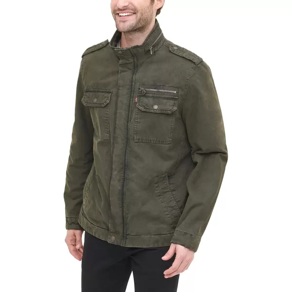 Levis Mens Washed Cotton Military JacketOlive Unfilled