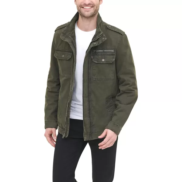 Levis Mens Washed Cotton Military JacketOlive Unfilled