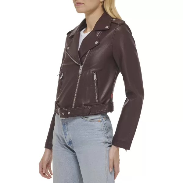 Levis Womens Belted Faux Leather Moto Jacket Regular  Plus SizeBurgundy