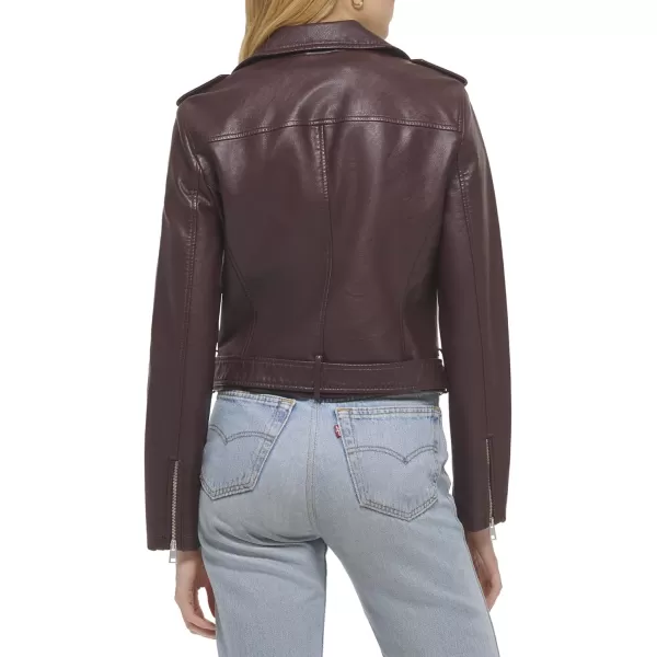 Levis Womens Belted Faux Leather Moto Jacket Regular  Plus SizeBurgundy