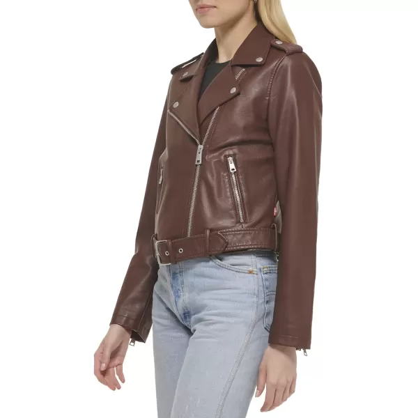 Levis Womens Belted Faux Leather Moto Jacket Regular  Plus SizeChocolate Brown