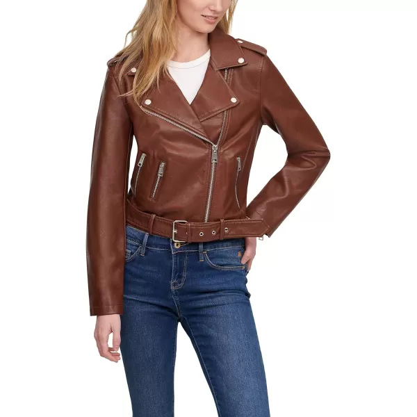 Levis Womens Belted Faux Leather Moto Jacket Regular  Plus SizeDark Brown