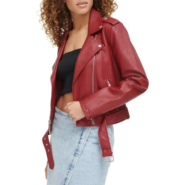 Levis Womens Belted Faux Leather Moto Jacket Regular  Plus SizeDeep Red