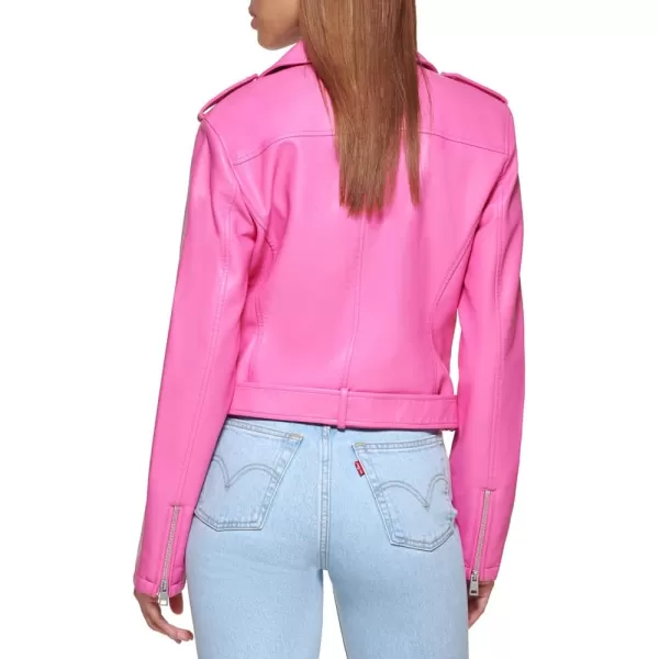 Levis Womens Belted Faux Leather Moto Jacket Regular  Plus SizeHot Pink