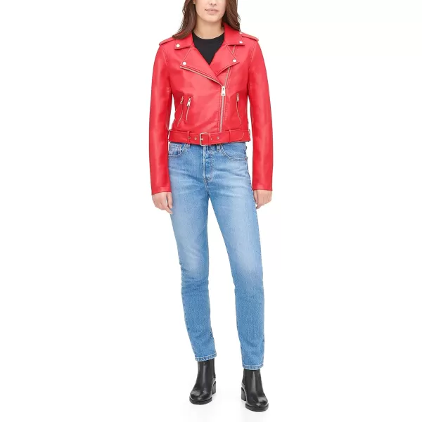 Levis Womens Belted Faux Leather Moto Jacket Regular  Plus SizeRed