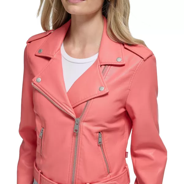 Levis Womens Belted Faux Leather Moto Jacket Regular  Plus SizeToasted Coral