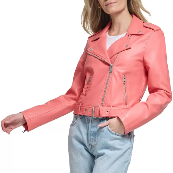 Levis Womens Belted Faux Leather Moto Jacket Regular  Plus SizeToasted Coral