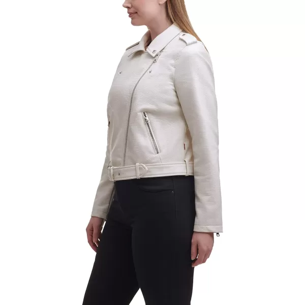 Levis Womens Belted Faux Leather Moto Jacket Regular  Plus SizeWhite Croc