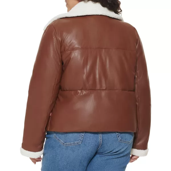 Levis Womens Breanna Puffer Jacket Standard and Plus SizesDark Brown Faux Leather