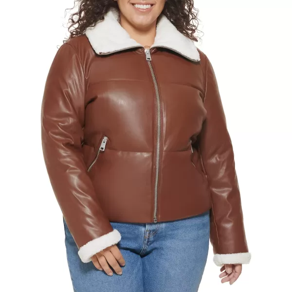 Levis Womens Breanna Puffer Jacket Standard and Plus SizesDark Brown Faux Leather