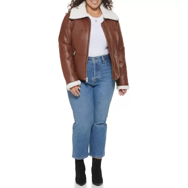 Levis Womens Breanna Puffer Jacket Standard and Plus SizesDark Brown Faux Leather