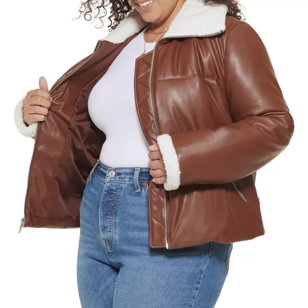 Levis Womens Breanna Puffer Jacket Standard and Plus SizesDark Brown Faux Leather